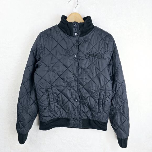 Vintage No Fear So Cal AOP Black Quilted Jacket Medium Y2K Grunge Skater - Picture 2 of 10